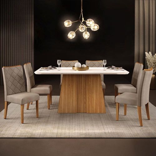 Mesa de Jantar DJ Móveis Raquel Plus com 6 Cadeiras Ginger/Kraft