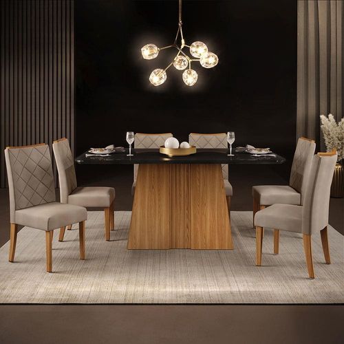 Mesa de Jantar DJ Móveis Raquel Plus com 6 Cadeiras Ginger/Kraft