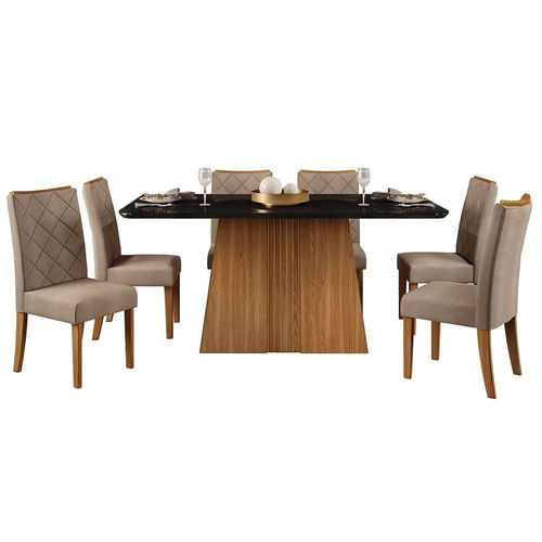 Mesa de Jantar DJ Móveis Raquel Plus com 6 Cadeiras Ginger/Kraft