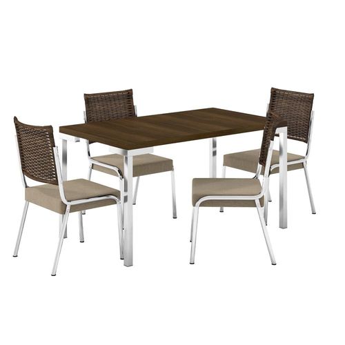 Mesa de Jantar Aço Nobre Kansas com 4 cadeiras Bege