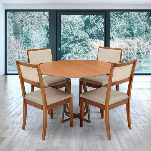 Mesa de Jantar Herval Meriti com 4 Cadeiras Herval Onix - Jequitiba/Chocolate/Marrom