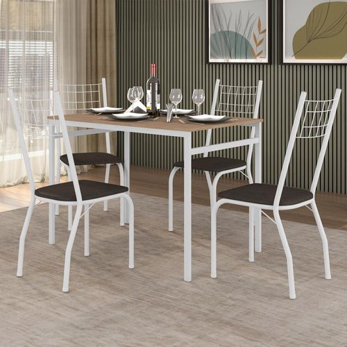 Mesa de Jantar Retangular Fabone Sintra com 4 Cadeiras Estofadas Branco