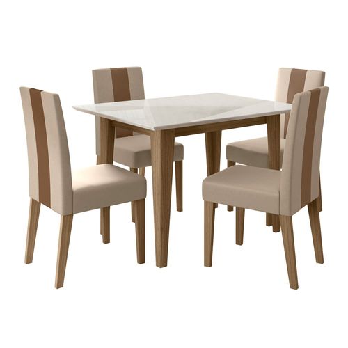 Conjunto de Sala de Jantar Mesa Belle com Tampo de Vidro e 4 cadeiras Poliman Carvalho/Off White