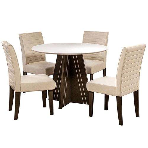 Mesa de Jantar Dobuê Turim com 4 Cadeiras com Revestimento em Tecido Linho Castanho/Branco Off/Bege