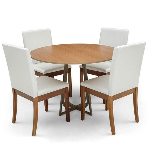 Mesa de Jantar Herval Meriti com 4 Cadeira Herval Pérola - Jequitiba/Chocolate/Off White