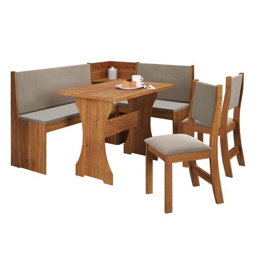 Conjunto de Sala de Jantar de Canto Bernardo Viero com 2 Cadeiras – Mel/Pérola