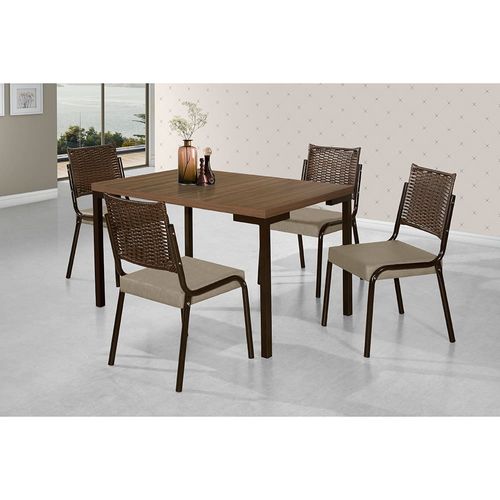 Mesa de Jantar Aço Nobre Kansas com 4 cadeiras Bege