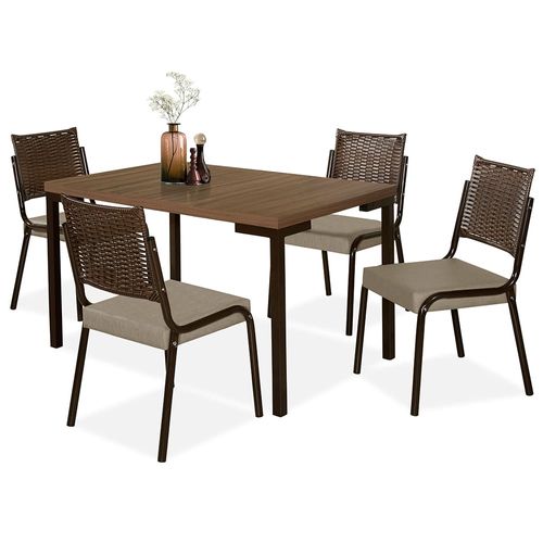 Mesa de Jantar Aço Nobre Kansas com 4 cadeiras Bege