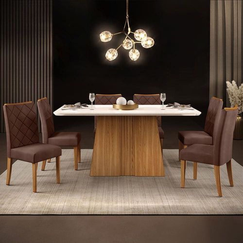 Mesa de Jantar DJ Móveis Raquel Plus com 6 Cadeiras Ginger/Moca