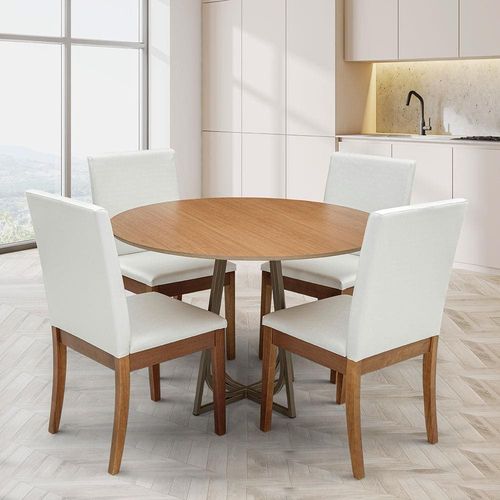Mesa de Jantar Herval Meriti com 4 Cadeira Herval Pérola - Jequitiba/Chocolate/Off White