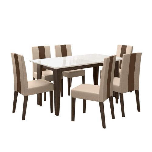 Conjunto de Sala de Jantar Mesa com 6 Cadeiras Goya Poliman Amêndoa/Off White