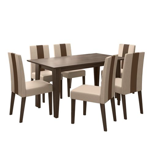Conjunto de Sala de Jantar Mesa com 6 cadeiras Goya Poliman Amêndoa