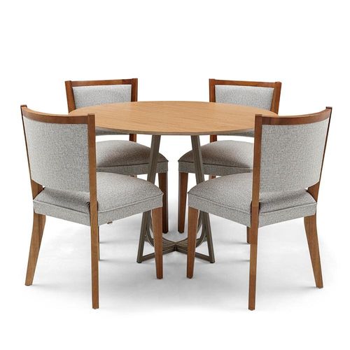 Mesa de Jantar Herval Meriti com 4 Cadeiras Estofadas Amsterdã - Jequitiba/Chocolate / Cinza