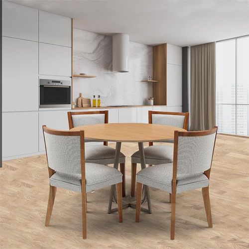 Mesa de Jantar Herval Meriti com 4 Cadeiras Estofadas Amsterdã - Jequitiba/Chocolate / Cinza