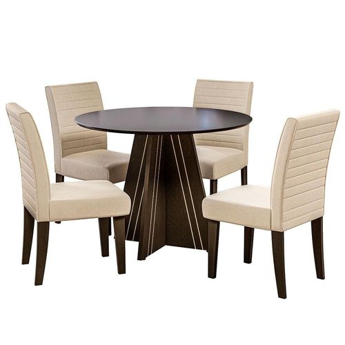 Mesa de Jantar Dobuê Turim com 4 Cadeiras com Revestimento em Tecido Linho Castanho/Preto/Bege