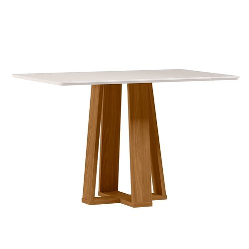 Mesa de Jantar Retangular New Ceval Amsterdam com 4 Cadeiras Estofadas e Revestidas Ypê, Off White e Cappuccino