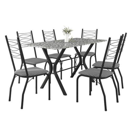 Mesa de Jantar Retangular Fabone Miami com 6 Cadeiras Estofadas Preto