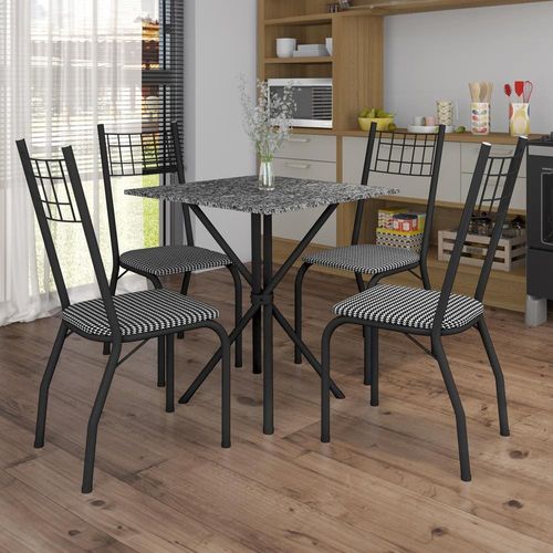 Mesa de Jantar Quadrada Fabone Brisa com 4 Cadeiras Estofadas Preto