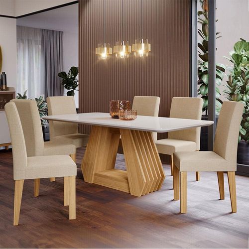 Mesa de Jantar Cimol Alessia com 6 Cadeiras - Nature/Off White/Gengibre