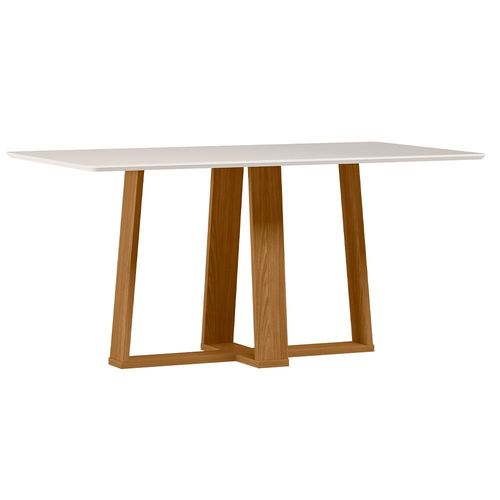 Mesa de Jantar Retangular New Ceval Amsterdam com 6 Cadeiras Estofadas e Revestidas Ypê, Off White e Cappuccino