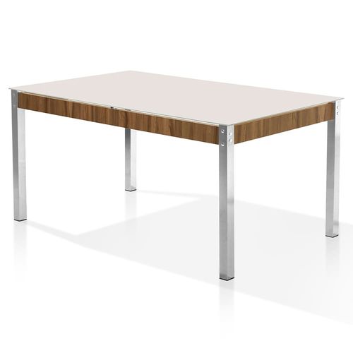 Mesa de Jantar Aço Nobre Cláudia com Tampo Kanon e 6 Cadeiras – Cromado/Nogal/Chocolate/Marrom