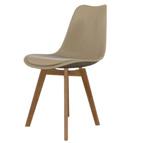 Cadeira de Jantar SeatCo Saarinen PP Wood com Assento Estofado e Revestimento em Courino Nude