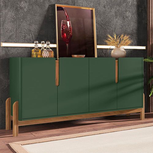 Buffet Casa D Lizz com 4 Portas e 2 Prateleiras – 170 cm de Largura Verde Oliva e Cedro