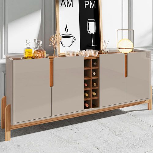 Buffet Casa D Lizz com 4 Portas e 2 Prateleiras – 190 cm de Largura Off White e Cedro