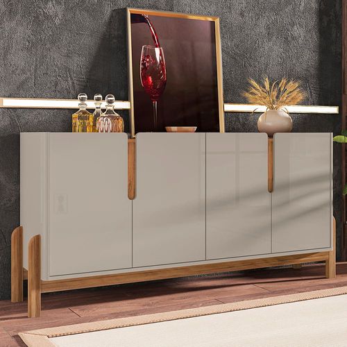 Buffet Casa D Lizz com 4 Portas e 2 Prateleiras – 170 cm de Largura Off White e Cedro