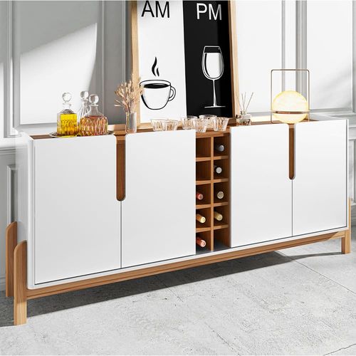 Buffet Casa D Lizz com 4 Portas e 2 Prateleiras – 190 cm de Largura Branco e Cedro