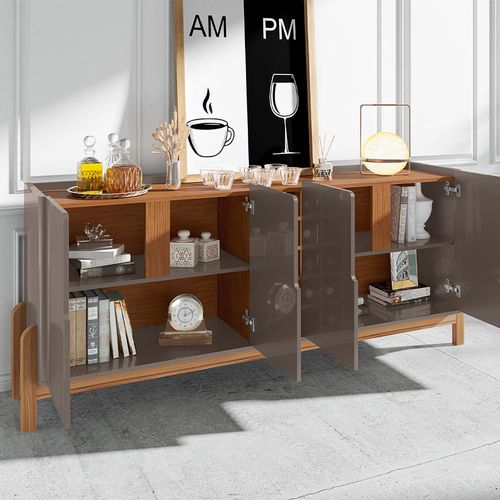 Buffet Casa D Lizz com 4 Portas e 2 Prateleiras – 190 cm de Largura Cinza Perola e Cedro
