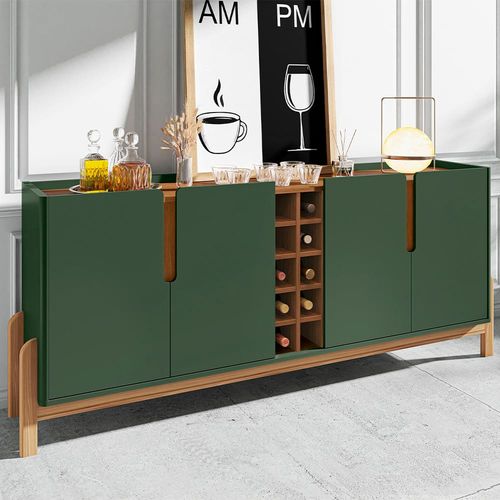 Buffet Casa D Lizz com 4 Portas e 2 Prateleiras – 190 cm de Largura Verde Oliva e Cedro