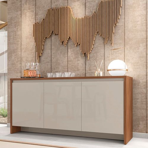Buffet Casa D Madrid MDF e MDP com 3 Portas e 3 Prateleiras Off White e Cedro