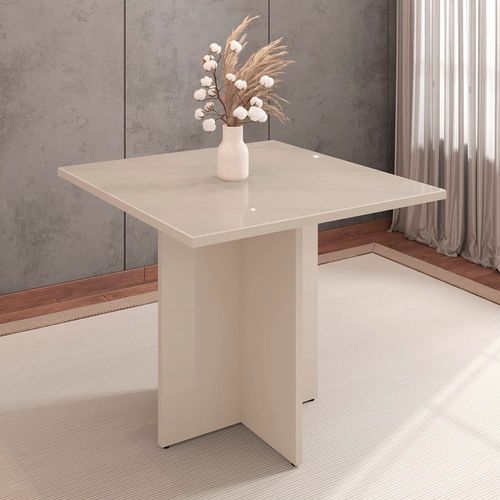 Mesa de Jantar Quadrada Casa D Paris com Tampo em MDP e Vidro 90x90 cm - Off White