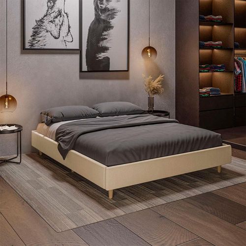 Base Sommier para Colchão Queen Size Dobuê Atlanta com Revestimento em Tecido Veloplus - 175cm de largura Bege