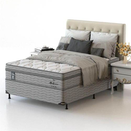 Cama Box Casal Probel Alabama com Euro Pillow e Molas Ensacadas 68x138x188 cm - Branco/Cinza
