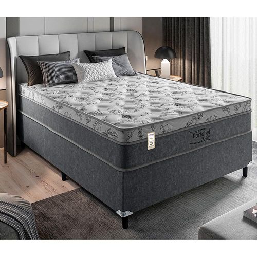 Cama Box de Casal Portobel Orion com Molas Ensacadas e Revestimento em Tecido Poliéster 72x138x188cm - Cinza