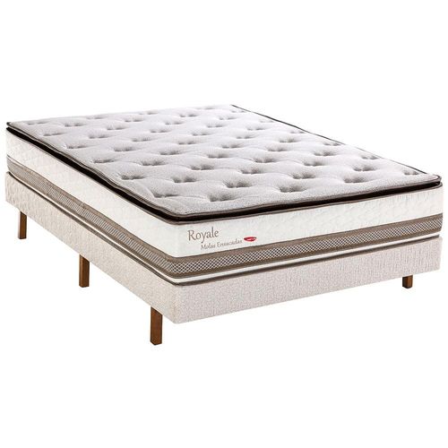 Cama Box de Casal Herval Royale com Pillow Inn, Molas Ensacadas 55x138x188 cm - Branco/Bege