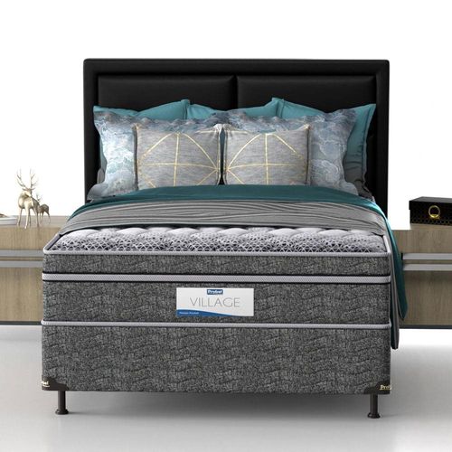 Cama Box de Casal Probel Village D28 com Molas Ensacadas e Pillow Euro 68x138x188cm - Branco/Preto