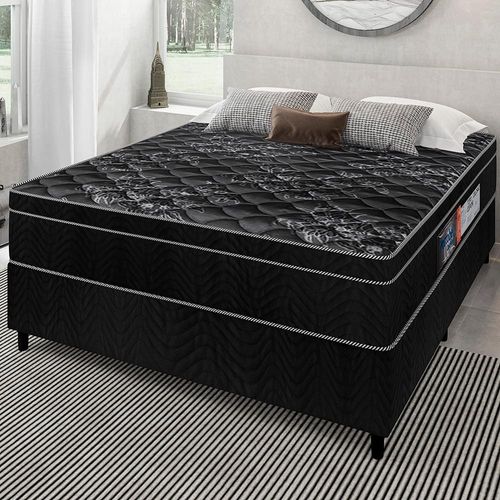 Cama Box Casal Portobel + Colchão Casal Portobel Diplomata com Espuma D-45 65x138x188 cm - Preto
