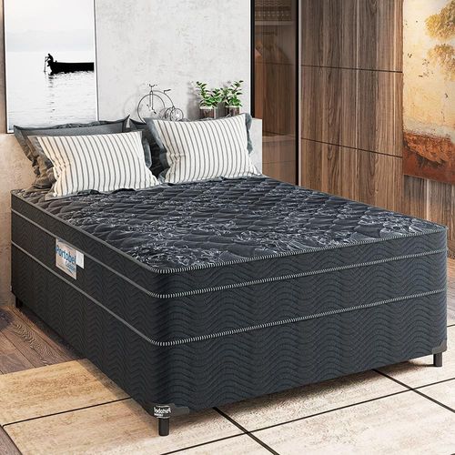 Cama Box Casal Portobel + Colchão Casal Portobel Diplomata com Espuma D-45 65x138x188 cm - Preto
