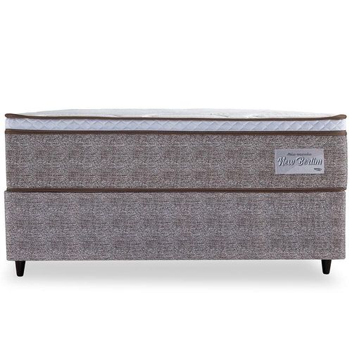 Cama Box de Casal Herval New Berlim com Euro Pillow, Molas Ensacadas 59x138x188 cm - Palha/Bege/Branco