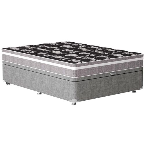 Cama Box de Casal Globalflex Versalitis D33 com Baú 59x138x188cm - Cinza/Branco/Preto Floral