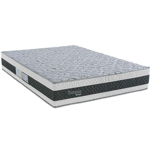 Colchão de Casal Biflex Turquia com Molas Ensacadas e Pillow Inn + Box MGA Lift Cotton com Baú e Pistão à Gás - 69x138x188cm - Branco/Grafite/Preto
