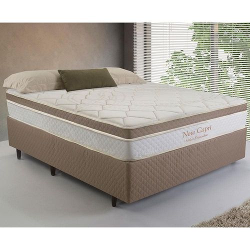 Cama Box de Casal Herval New Capri com Euro Pillow, Molas Ensacadas 54x138x188 cm - Branco/Marrom/Bege