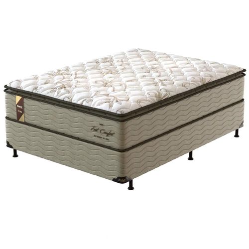 Cama Box de Casal Probel Fort Comfort com Pillow Top e Molas Prolastic 72x138x188cm - Branco/Bege