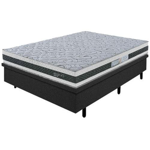 Colchão de Casal Biflex Turquia com Molas Ensacadas e Pillow Inn + Box MGA Lift Cotton com Baú e Pistão à Gás - 69x138x188cm - Branco/Grafite/Preto