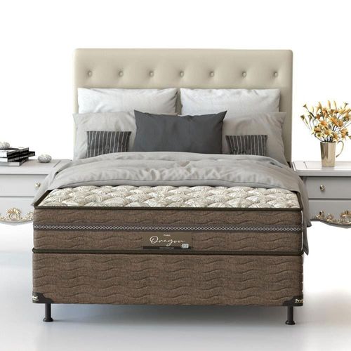 Cama Box Casal Probel Óregon com Euro Pillow e Molas Prolastic 62x138x188 cm - Bege/Marrom