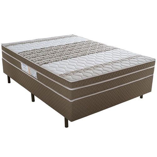 Cama Box de Casal Biflex Ilhéus com Molas Ensacadas e Euro Pillow 63x138x188cm - Marrom/Bege Estampado