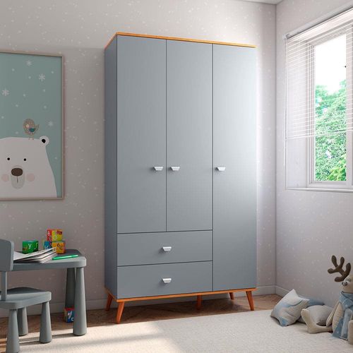 Guarda-Roupa Infantil Bartira Ternura com 3 Portas, 2 Gavetas e 106,8 cm de Largura Azul Wood